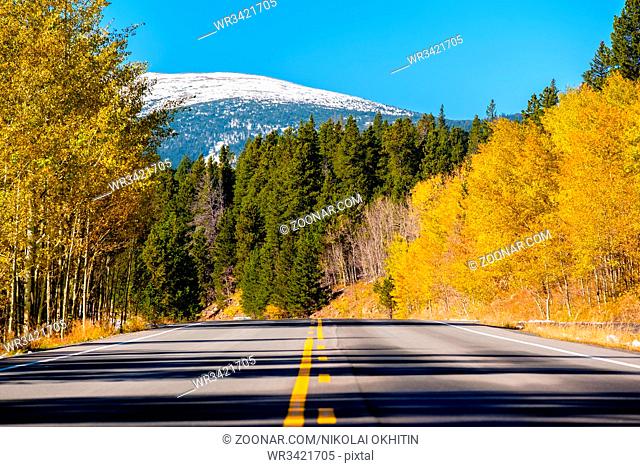 Highway at autumn sunny day in Colorado, USA