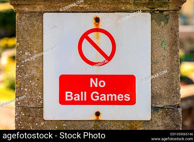 Sign: No ball games, seen in Ilfracombe, Devon, England, UK