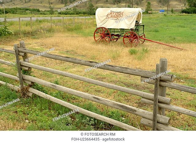 Cachet Creek, British Columbia, Canada, Historic Hat Creek Ranch, covered wagon, entrance sign