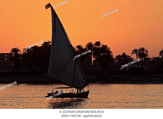 Egypt Luxor Faluka On The Nile At Sunset