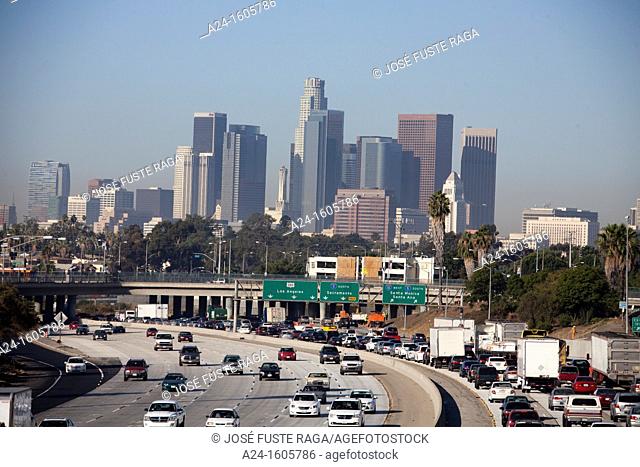 USA-California-Los Angeles City-Downtown Skyline and freeway