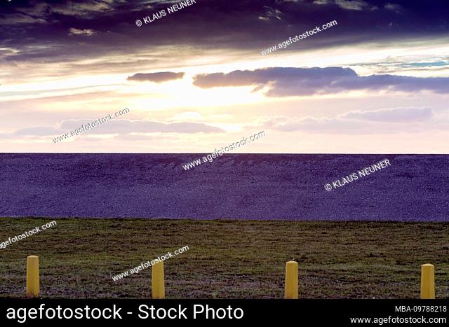 Sunset, evening, dusk, blue hour, dike, north dike, north, North Sea, Ostfriesland, Lower Saxony, Germany