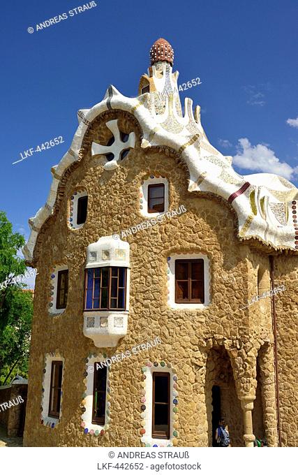 Casa del Guarda, Park Guell, architect Antoni Gaudi, UNESCO World Heritage Site Park Guell, Catalan modernista architecture, Art Nouveau, Barcelona, Catalonia