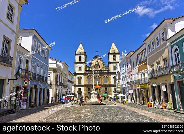 Salvador de Bahia, Pelourinho view with a Colonial Church, Brazil, South America