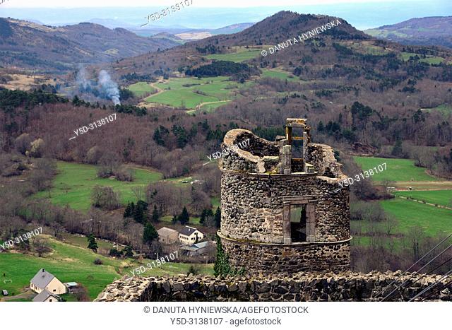 Watchtower of 12th century Château de Murol - Monument Historique since 1889 what helped to save it, Route Historique des Châteaux d'Auvergne