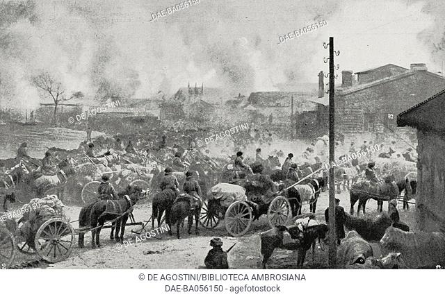 The retreat of the Russian Army from the burning ruins of Mukden, March 10, 1905, China, Russo-Japanese War, photo from L'Illustration, No 3254, July 8, 1905