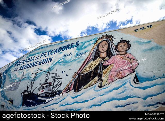 Spain, Canary Islands, Gran Canaria Island, Arguineguin, fishing association wall mural
