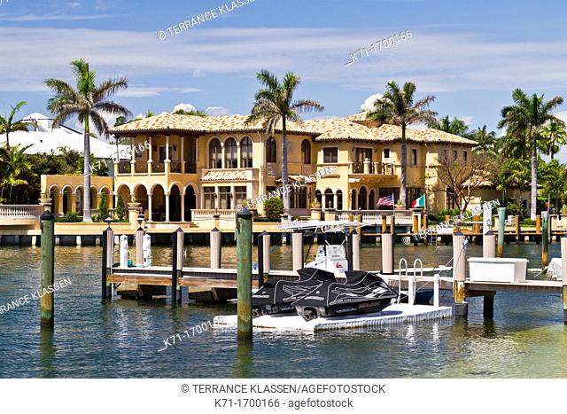 A large home along the intercoastal waterway in near Fort Lauderdale, Florida, USA