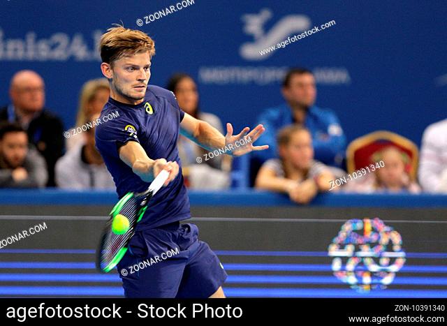 Sofia, Bulgaria - February 11, 2017: David Goffin from Belgium (pictured) plays against Roberto Bautista Agut from Spain during a match from Sofia Open 2017...