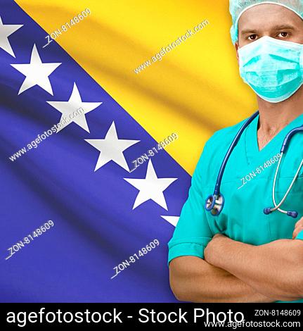 Surgeon with flag on background - Bosnia and Herzegovina