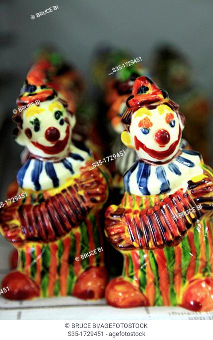 Colourful chocolate clowns made in the workshop of chocolate shop La Chocolaterie de Jacques Genin, Paris, France