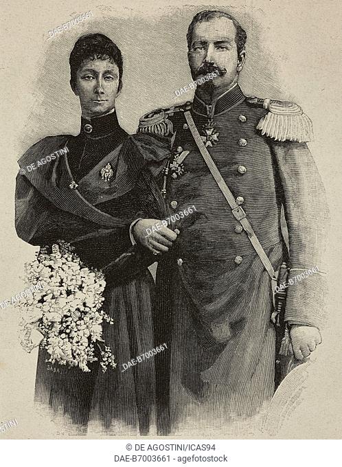 Portrait of Princess Marie Louise of Bourbon-Parma (1870-1899) and Prince Ferdinand I of Bulgaria (1861-1948), engraving by G Sabatini after a photo by J Lowy