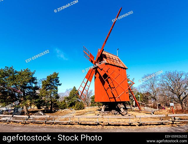 Traditional Swedish Windmill in Skansen National Park, Stockholm, Sweden