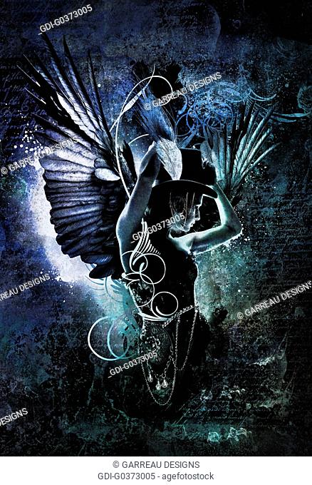 Burlesque angel design over black background