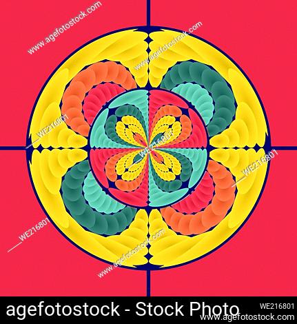 Geometric abstract resembling a scope of wonderful saturated colors