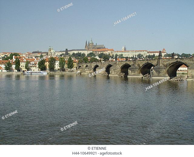 10649921, view, river, flow, Hradcany, Charles bridge, Moldavia, Prague, Prague castle, Czechia, Europe