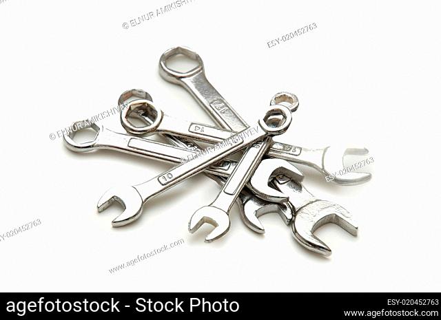 Various spanners isolated on white