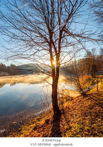 Morning sunrise scenery Mrzla vodica lake in Croatia