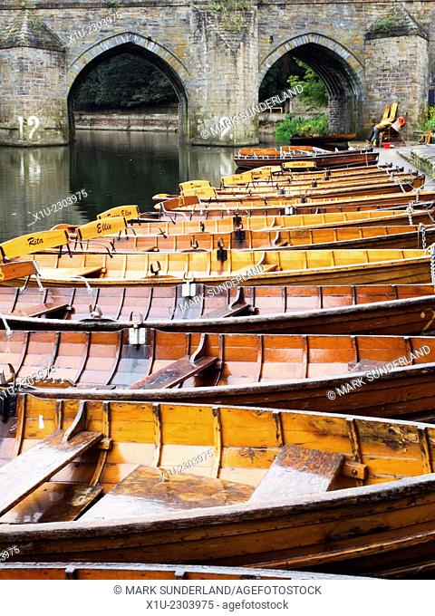 Rowing Boats at Elvet Bridge on the River Wear in Durham County Durham England