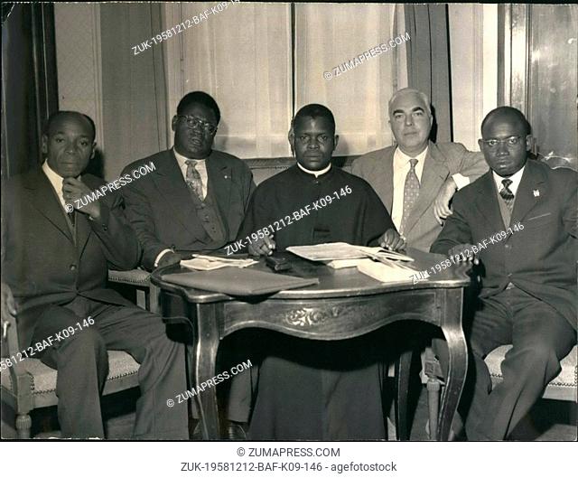 Dec. 12, 1958 - Abbe fulbert Youlou, Congo prime minister, in Paris : Abbe Fulbert Youlou, prime minister of Congo, arrived yn Paris yesterday