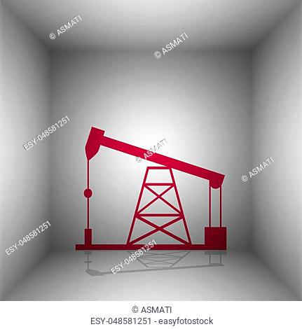 Oil drilling rig sign. Bordo icon with shadow in the room