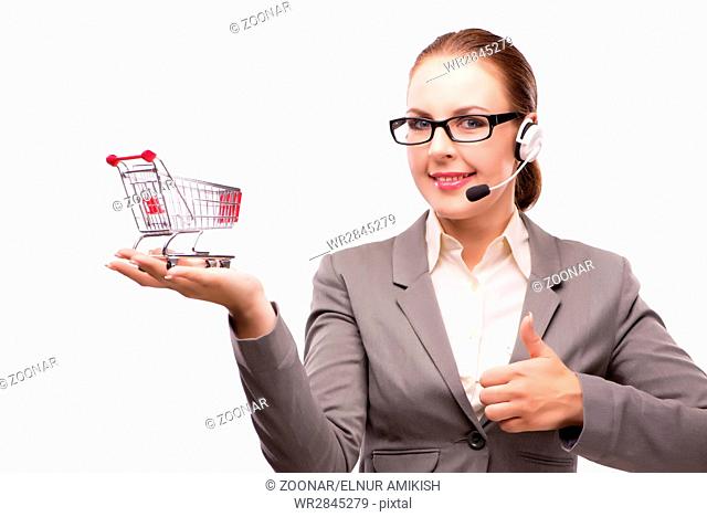 Businesswoman in telesales concept isolated on white