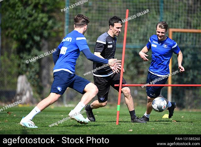 left to right coach Christian Eichner (KSC), Marco Thiede (KSC). GES / Football / 2.Bundesliga: First training session of Karlsruher SC after the break due to...