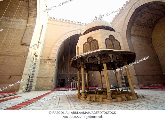 Cairo, Egypt – November 7, 2018 : photo from inside for Mosque of Sultan Hassan in Cairo city capital of Egypt, and showing A mosque built in the style of the...