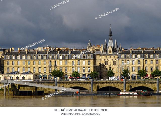 Garonne River and historical center of Bordeaux, Gironde. Aquitaine region. France Europe