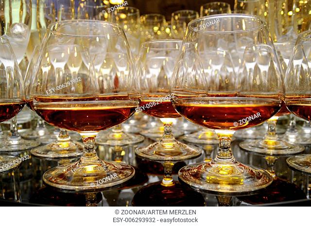 glasses of brandy at the banquet