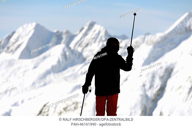 A ski looks at the Aletsch Glacier from the 2, 900 meter high Eggishorn on a sunny day in Fiesch, Germany, 06 February 2014