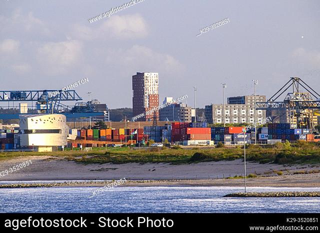 Shipping containers near the Waal River, Nijmegen, Gelderland, Netherlands