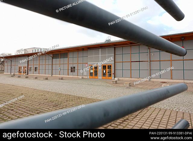 28 January 2022, Saxony-Anhalt, Magdeburg: View of the exit of the Magdeburg trade fair. The Corona pandemic also has an impact on the trade fair activities in...