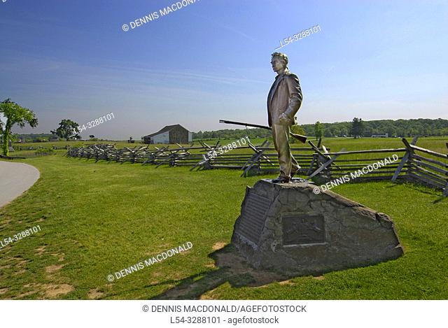 Monument to a citizen named John Burns at the Gettysburg National Battlefield Park and Cemetary Pennsylvania PA