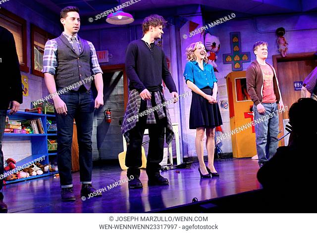 Closing night of the Broadway play Hand To God at the Booth Theatre - Curtain Call. Featuring: Alex Mandell, Michael Oberholtzer, Geneva Carr