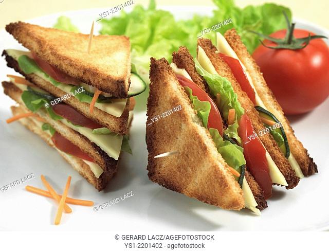 Fast Food, Club Sandwich with Salad and Tomato