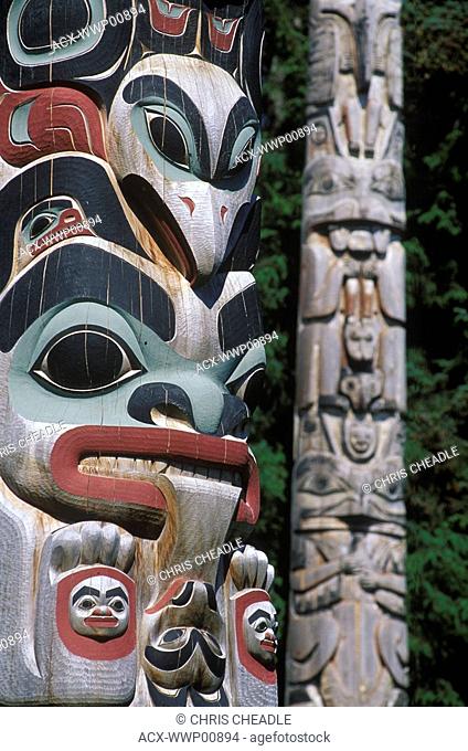 USA, Alaska, Totem Pole details from Sitka National Historic Park