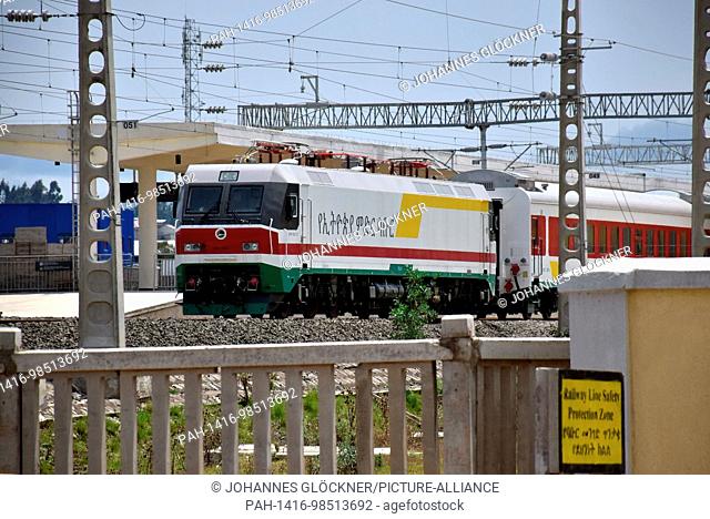 The new station of Addis Ababa on 10.08.2017 with a China built electric locomotive - Ethiopa. | usage worldwide. - Addis Abeba/Addis Abeba/Ethiopia