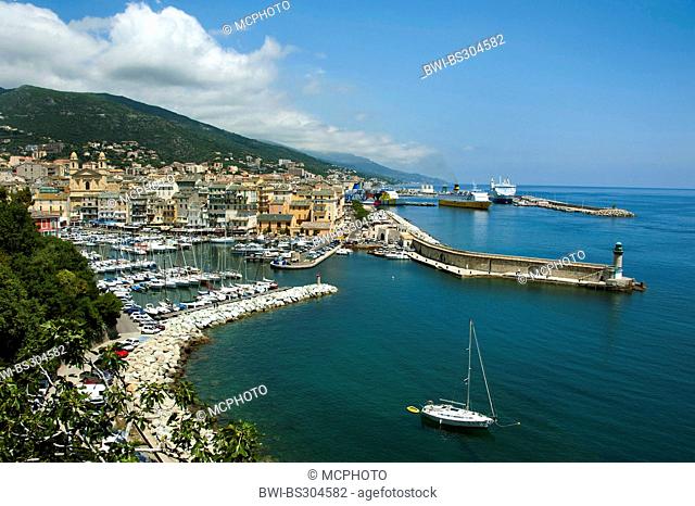 port and old city with Saint Jean Baptiste church, France, Corsica, Bastia