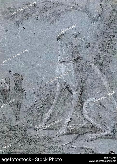 Style of Jean Baptiste Oudry. Seated Hound Beside Trees - Style of Jean-Baptiste Oudry French, 1686-1755. Black chalk, heightened with white chalk