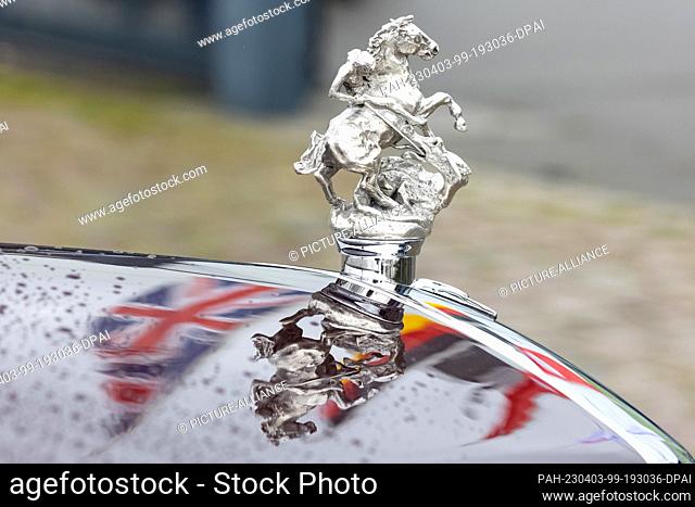 31 March 2023, Hamburg: An interchangeable radiator mascot can be seen on the Bentley State Limousine, the state coach of the British monarchs