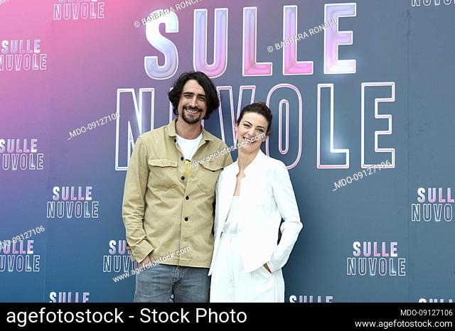 Italian actors Marco Cocci and Barbara Ronchi during the photocall for the presentation of the film Sulle Nuvole. Rome (Italy), April 20th, 2022