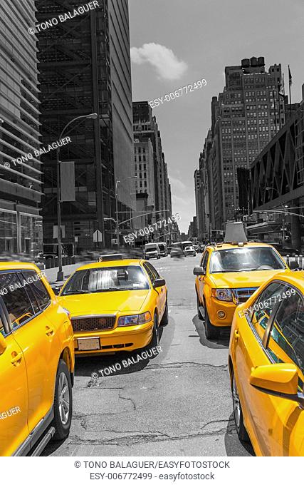 Times Square New York yellow cab taxi daylight US