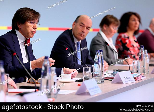 Walloon Minister President Elio Di Rupo pictured during a signing session of the Walloon government, in Jambes, Namur, Monday 28 March 2022