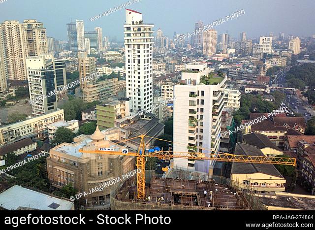 Aerial view, Construction crane, Chowpatty, Girgaon, Mumbai, Maharashtra, India, Asia