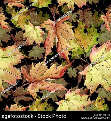 Maple leaves in a watercolor style. Seamless background pattern. Fabric wallpaper print texture. Aquarelle leaf for background, texture, wrapper pattern