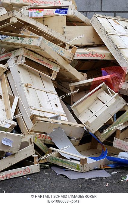 Waste management, collected wooden crates