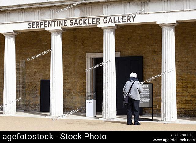 A visitor at the Serpentine Sackler Gallery, Kensington Gardens, London, W2
