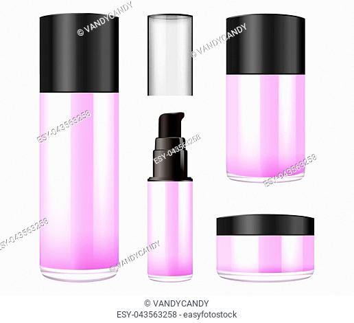 Realistic purple glass jar with plastic lid for cosmetics - body cream, butter, scrub, foundation cream, gel, skin care, powder. Premium product