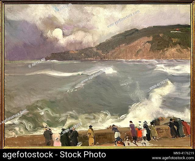 The breakwater, San Sebastián, 1917-1918, Joaquín Sorolla (1863-1923). One of the classic images that Cantabrian storms usually leave behind are the large waves...